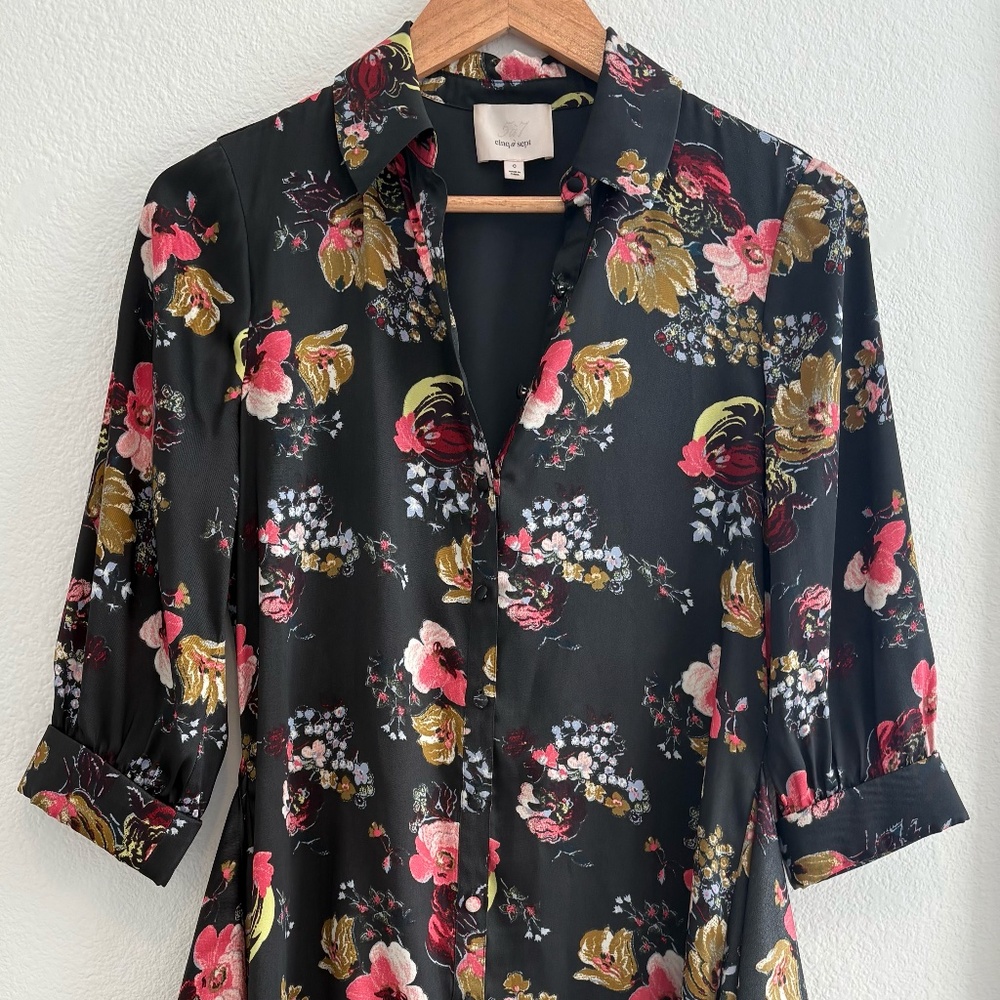 Cinq A Sept Women's Floral Self-Tie Satin Shirtdress